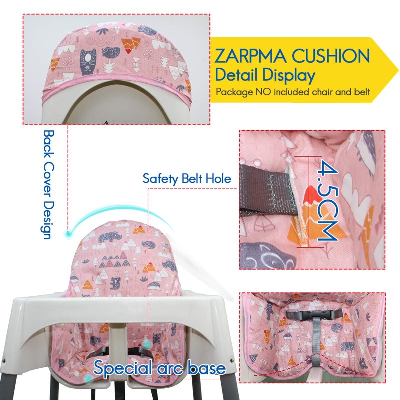 ZARPMA Cotton Seat Covers for IKEA Antilop Highchair,Cotton Surface and Padded,Forest Pattern Foldable Baby Highchair Cover for IKEA Child Chair Cushion (Pink Forest) - Image 2